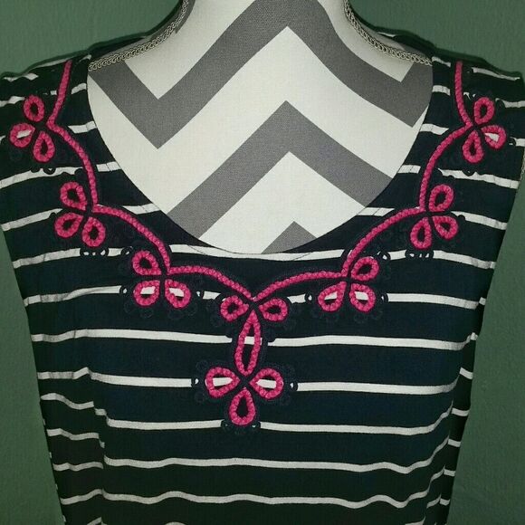 Talbots Striped Embroidered Stretchy Scoop Neck Maxi Dress Size LP Large Petite - Picture 4 of 5